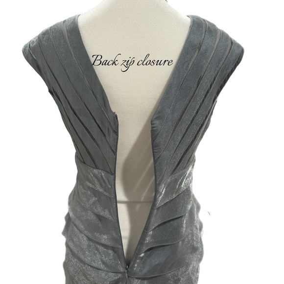 Adrianna Papell Dress Womens Tiered Silver Satin Mesh Cocktail Sleeveless Sz 4 - Picture 8 of 12